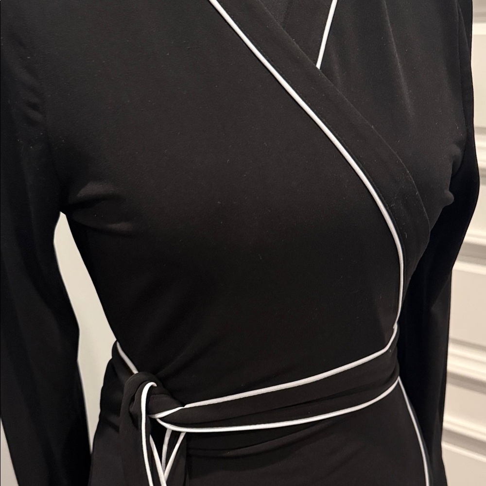 Ann Taylor Factory Black Long Sleeve Dress with White Trim - Picture 2 of 6